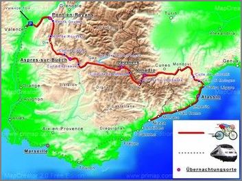 Übersichtskarte Radtour Radreise Vercors Hochprovence Ligurien